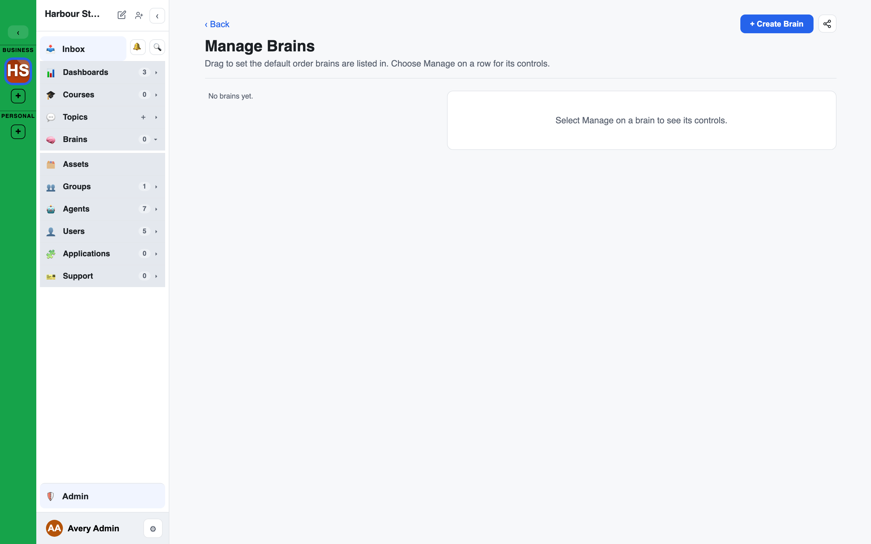 The Manage Brains page