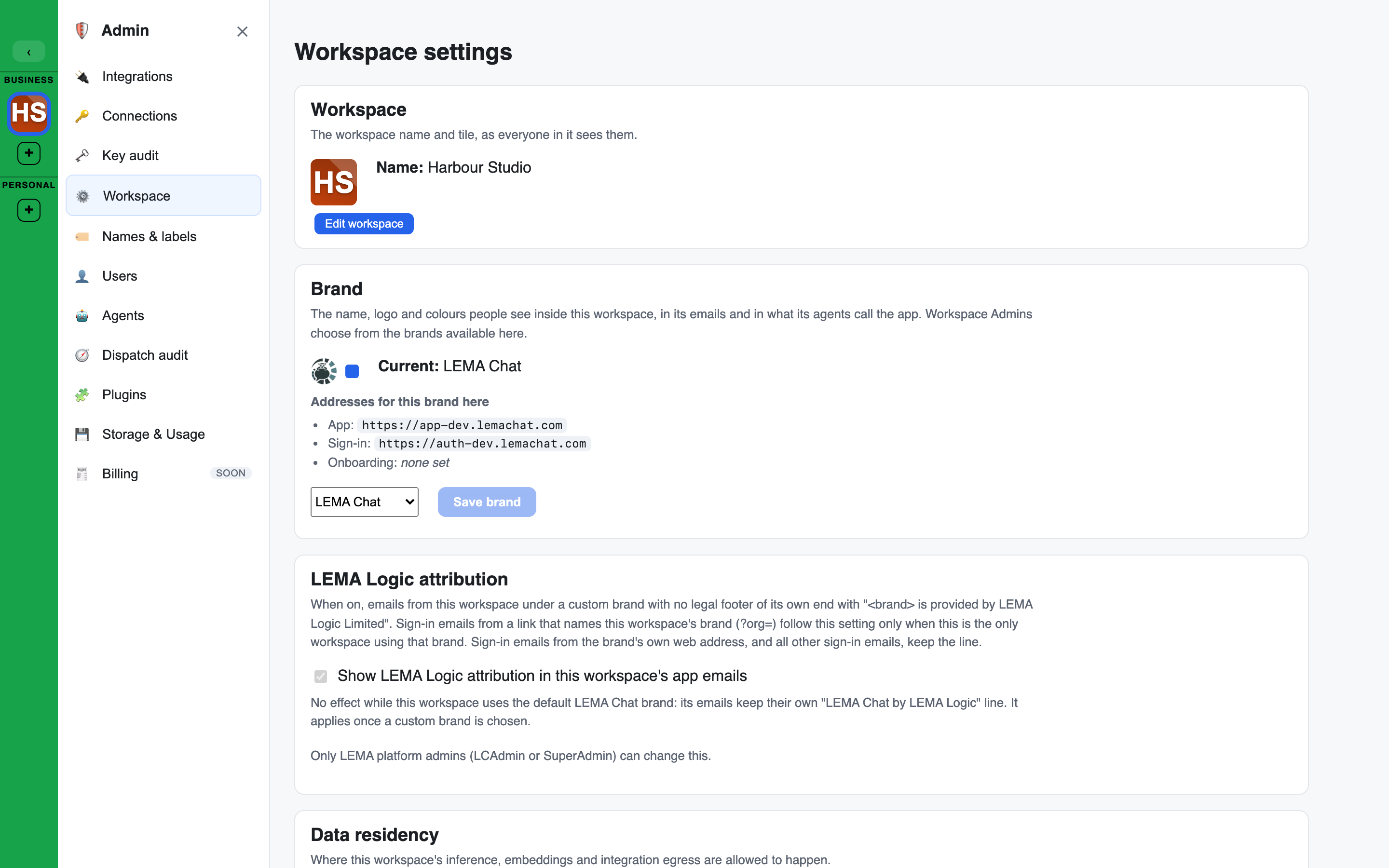 the Admin console shell with its left navigation