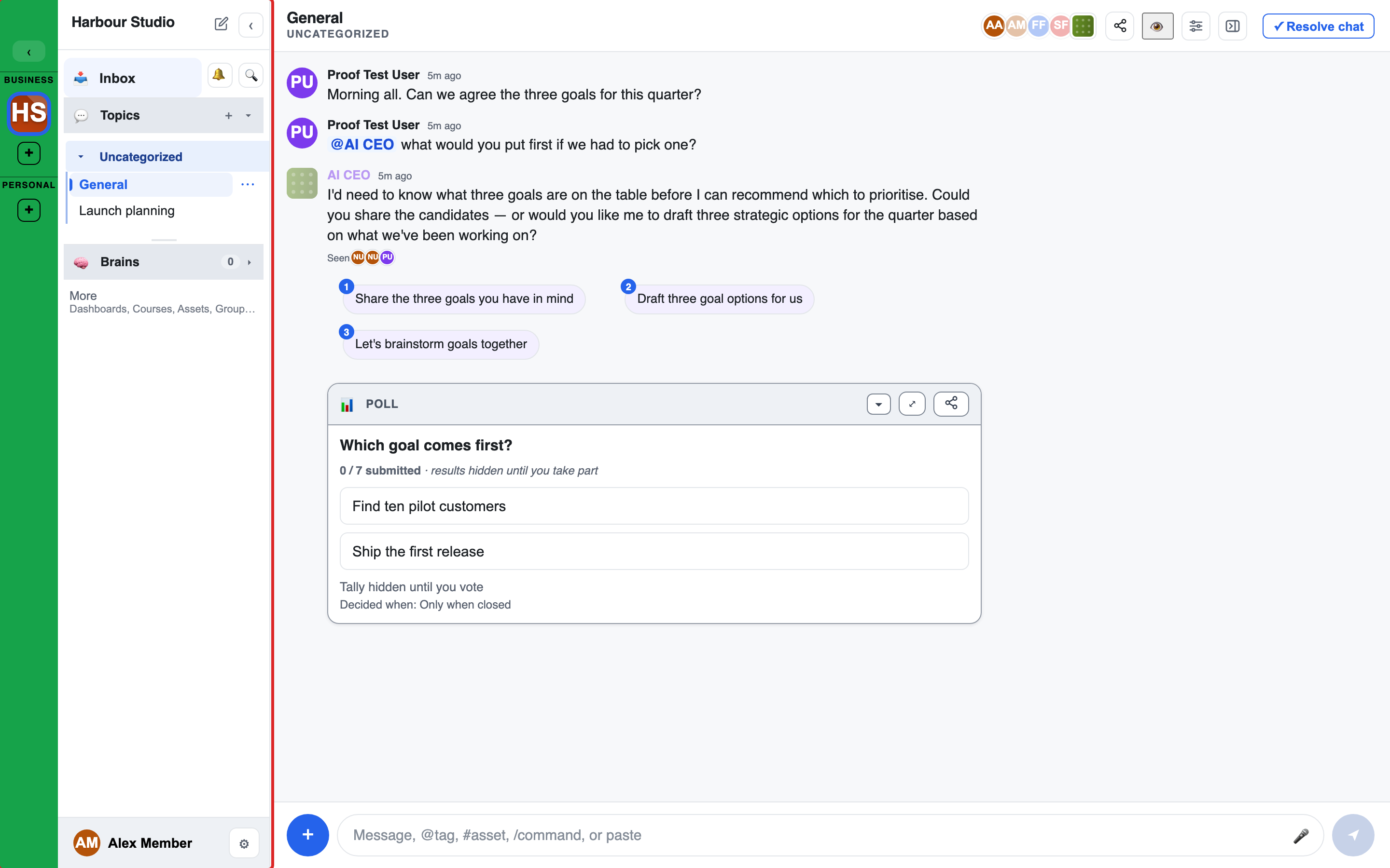 the left sidebar with Topics and chats