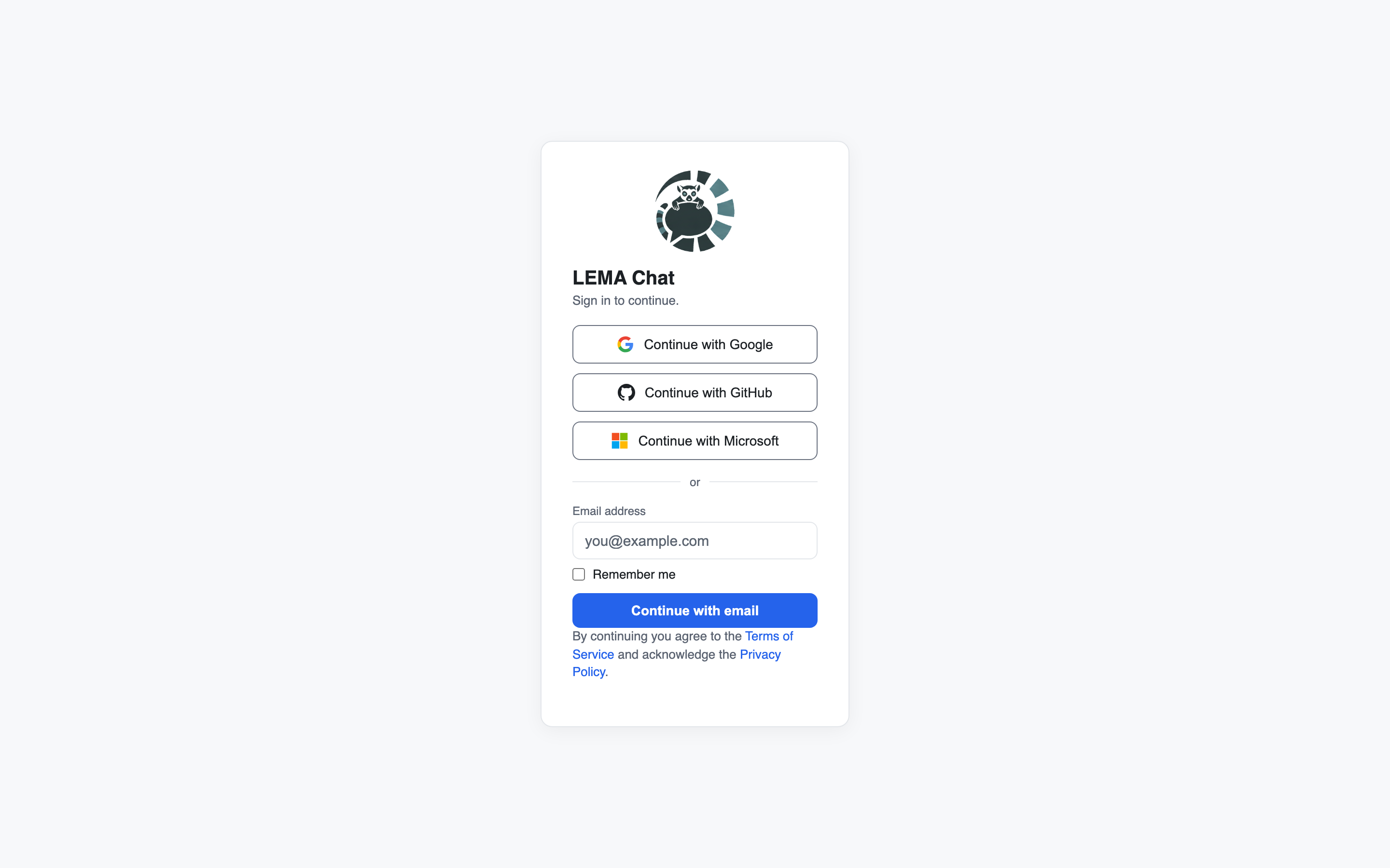 the sign-in screen with the three provider buttons