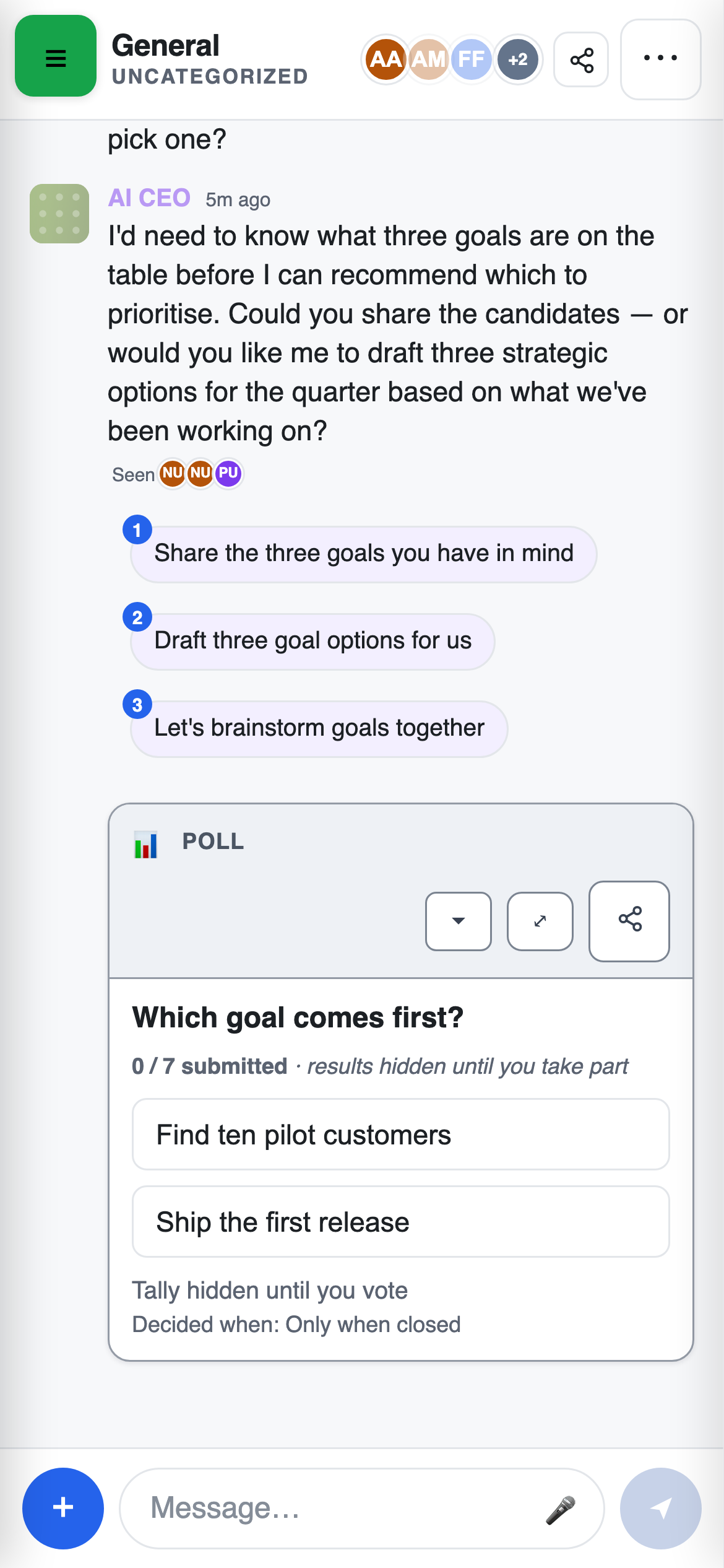 a chat at full width on a phone