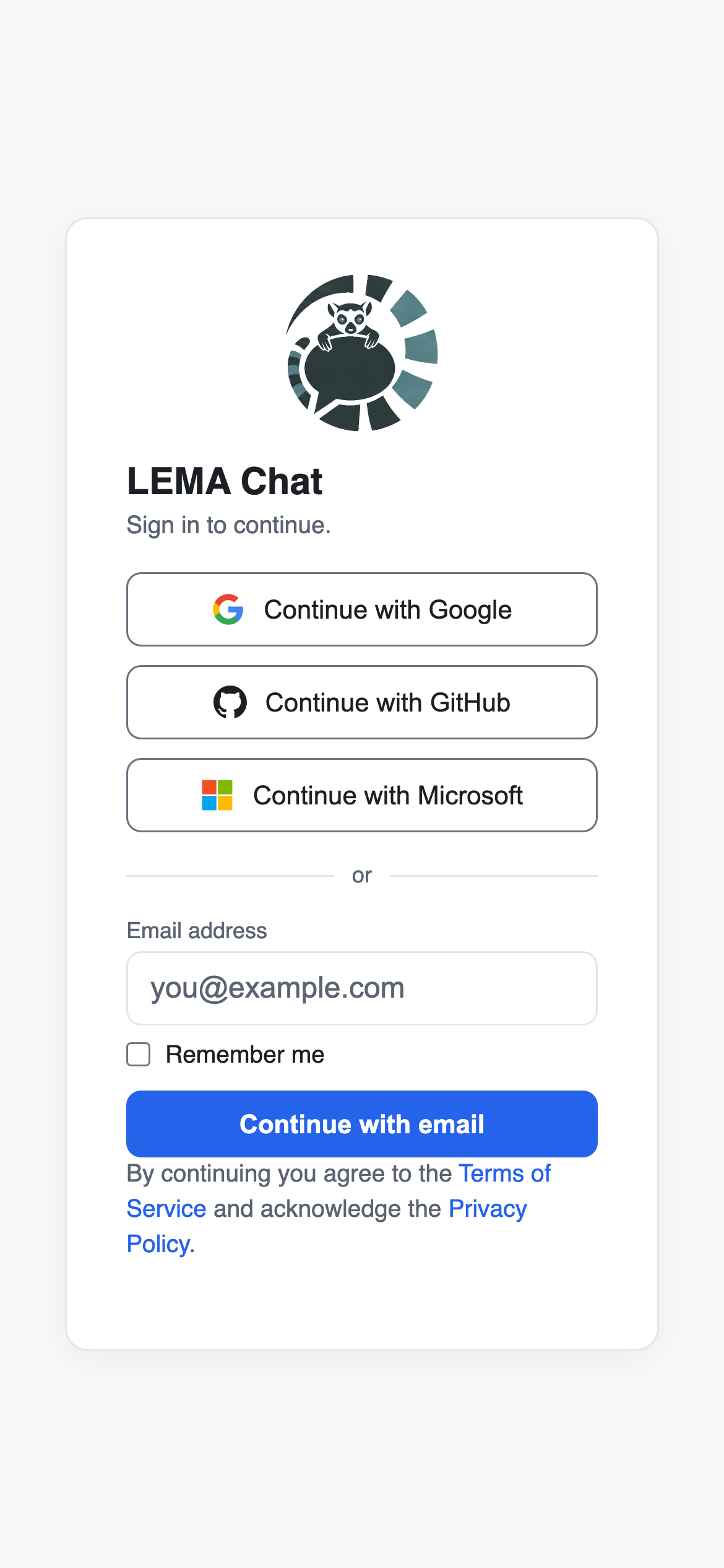 the phone sign-in screen with the provider buttons and the email box