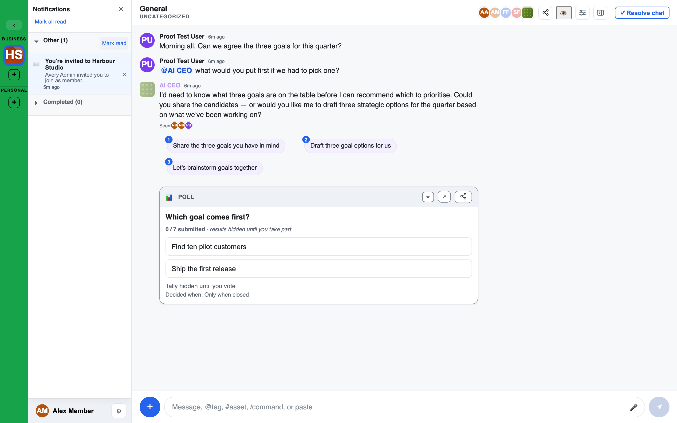 the notifications panel in the left sidebar