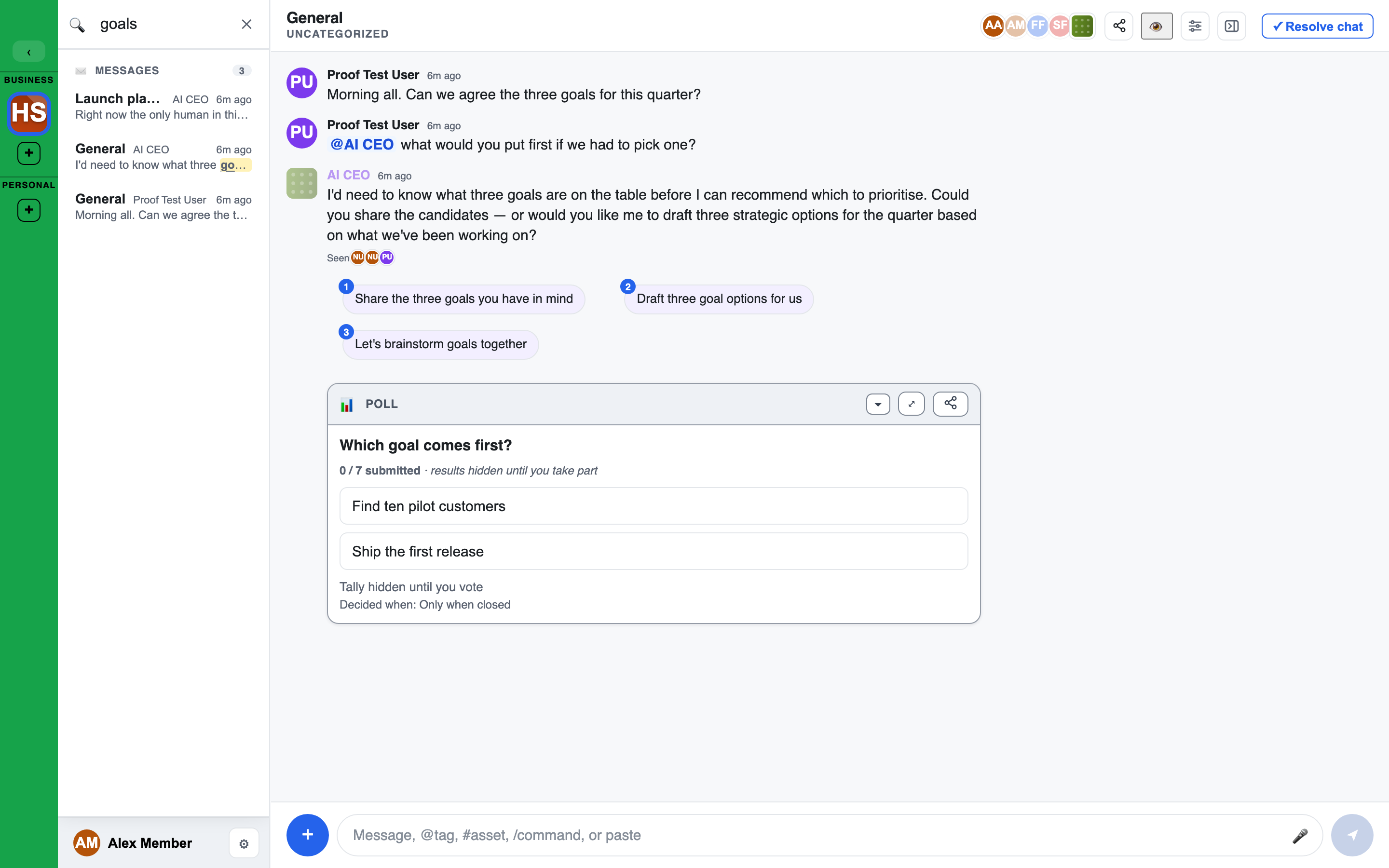 the search panel with results