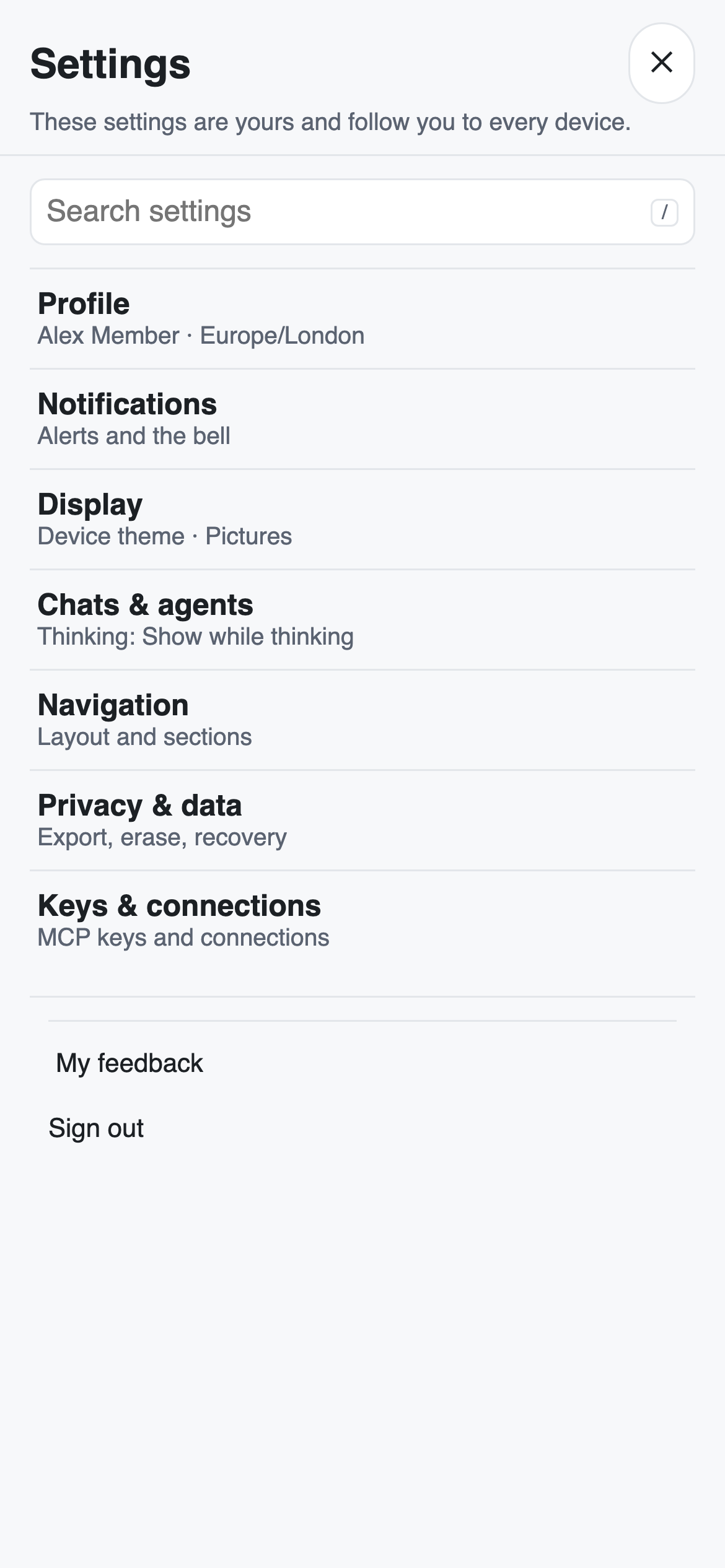 Settings on a phone