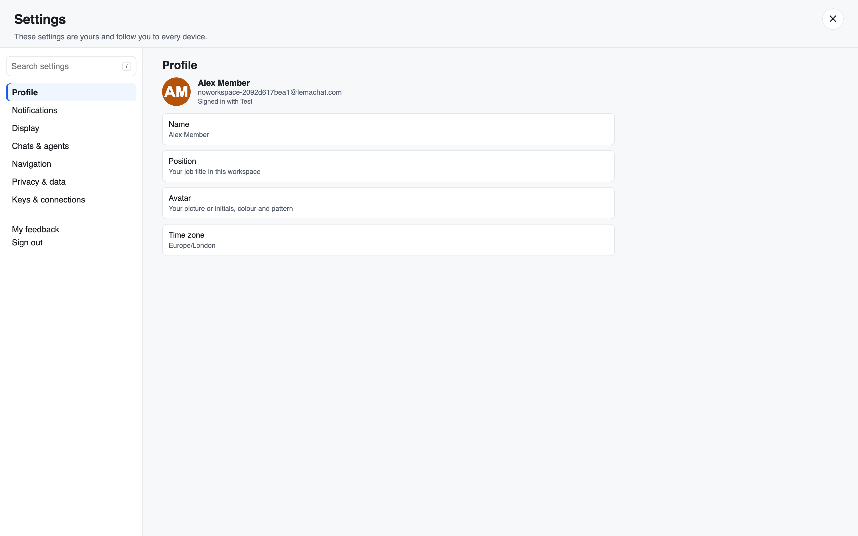 The Settings dialog
