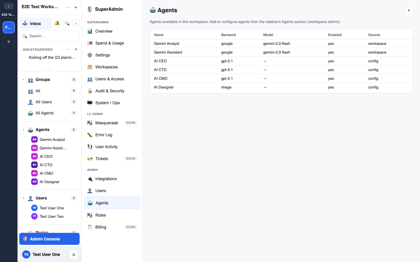 the Workspace Agents page