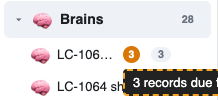 a Brain in the left bar with its amber review badge