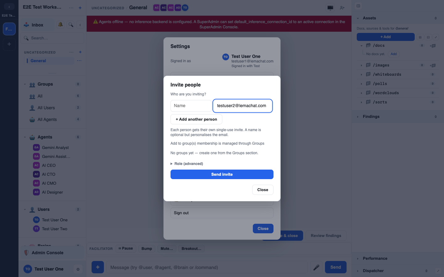 the multi-row invite dialog with pending invites listed