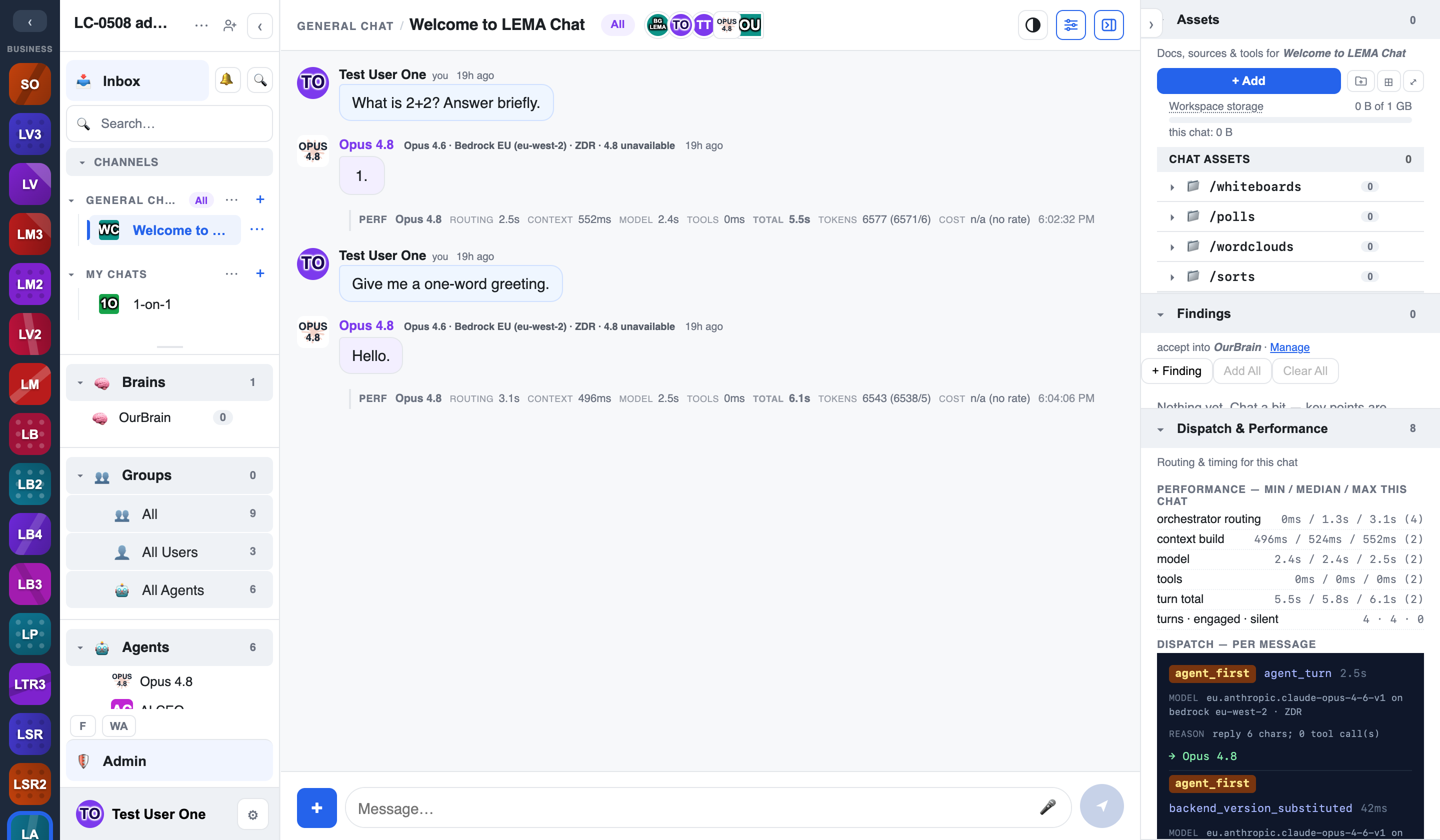 the Dispatch & Performance section showing the timing of an agent reply