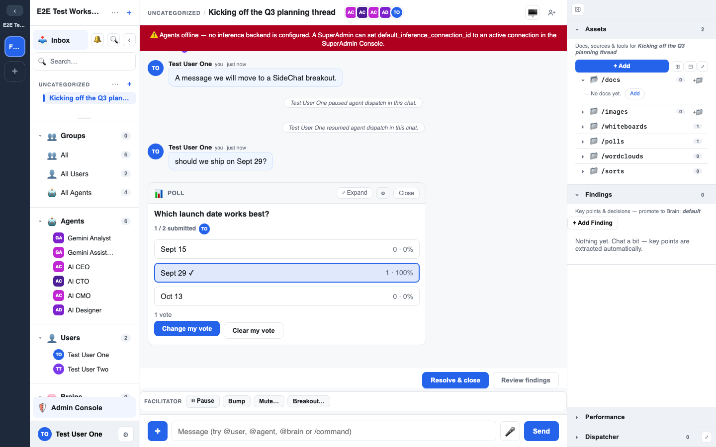 the findings panel with captured, accepted, and promoted items