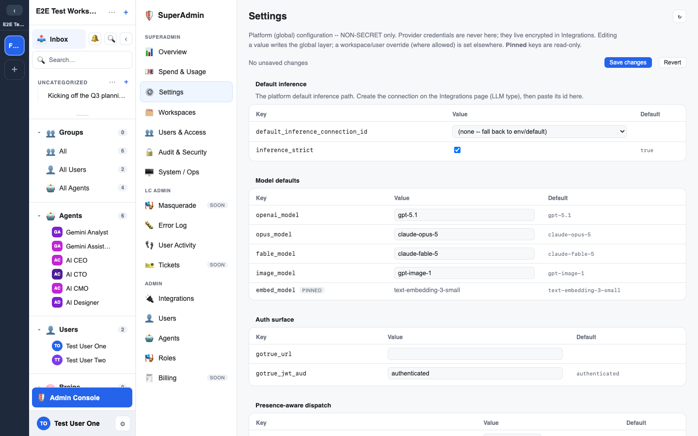 the Settings page in the Admin console, global scope