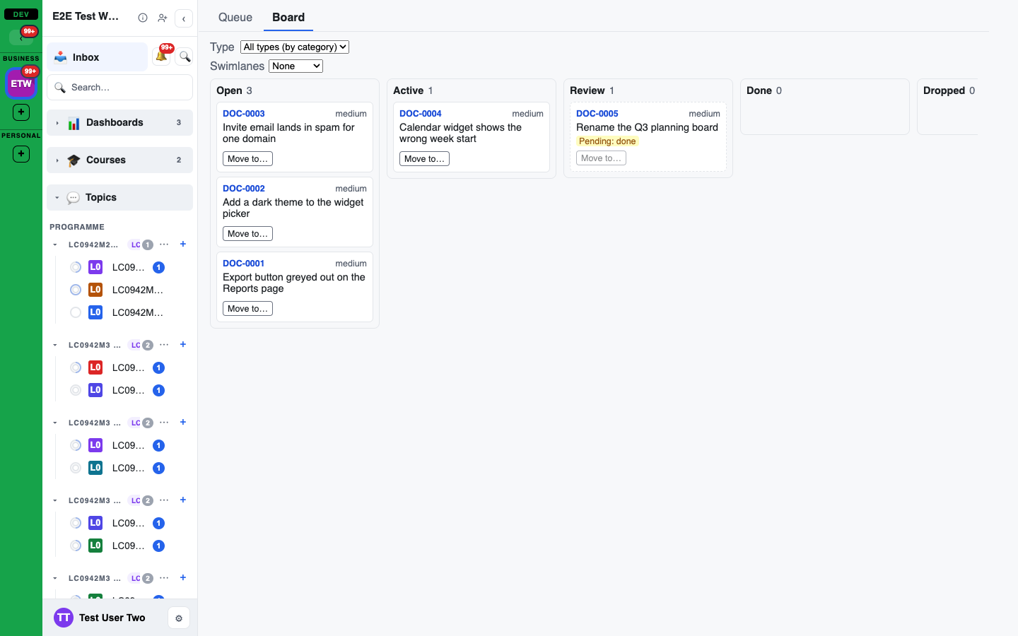 Support > Board with all types, grouped by category
