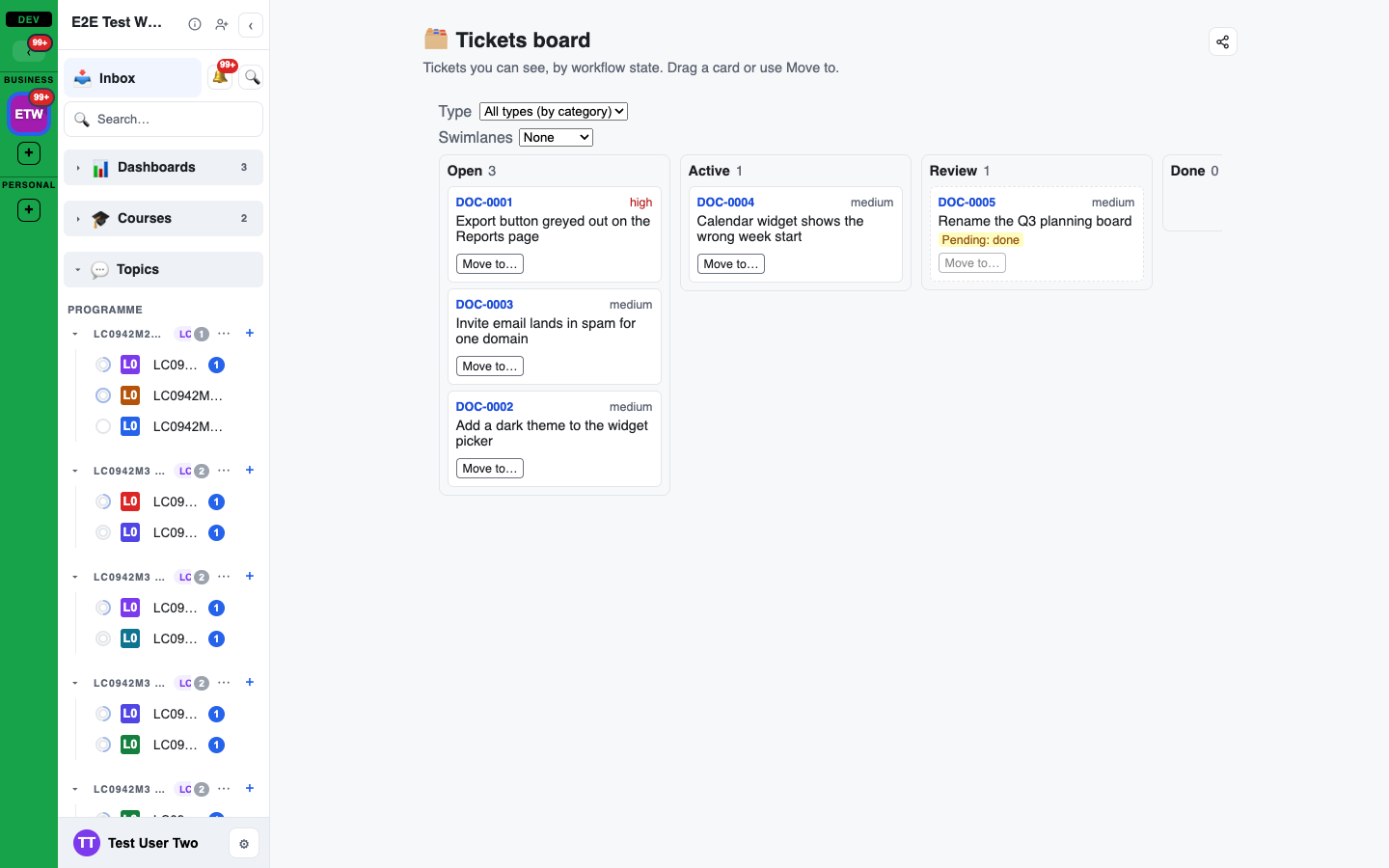 Dashboards > Tickets board