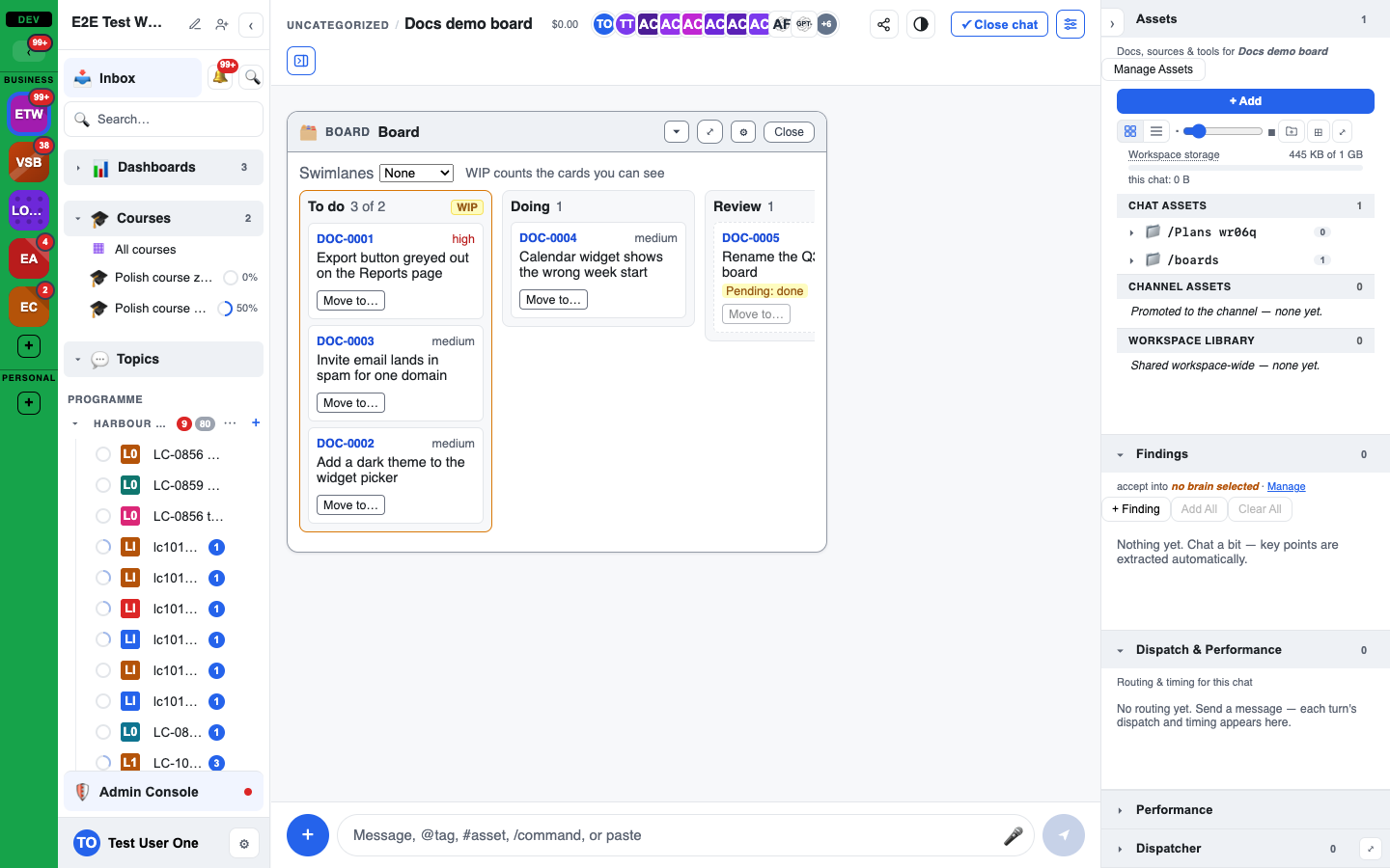 A Board widget in a chat, showing one ticket type