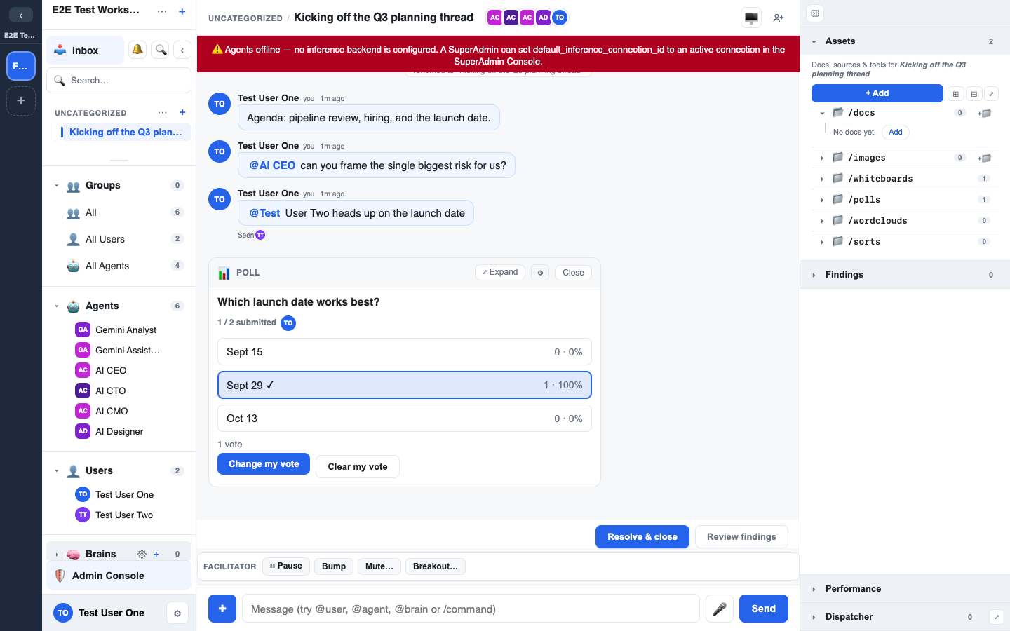 the Brains panel showing usable vs unavailable Brains for a chat