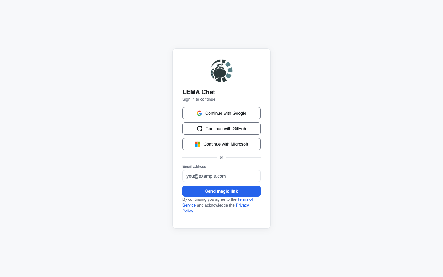 the login screen with the three provider buttons