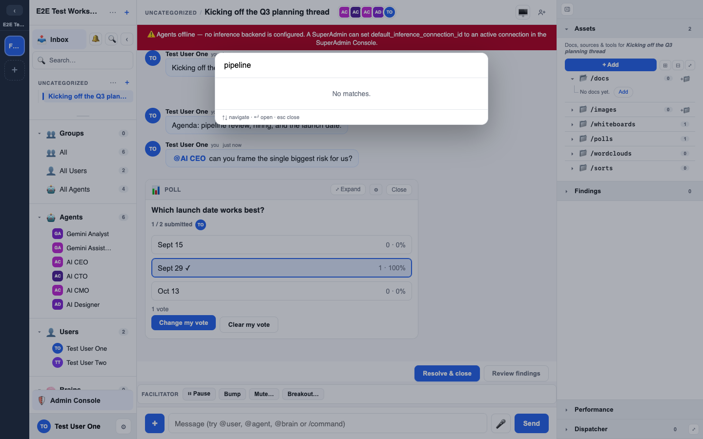 the search panel with results