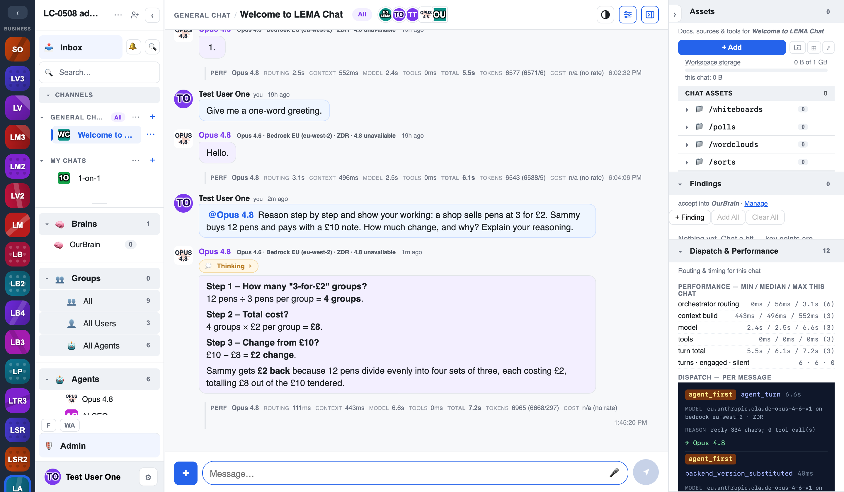 an agent message with its thinking shown and its step-by-step answer